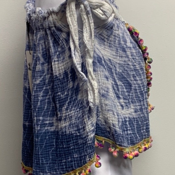 Beulah | Women Size S| Pom Pom Tie Sleeves Cotton BOHO Tie Dye Wrap Top NWT - Picture 5 of 9